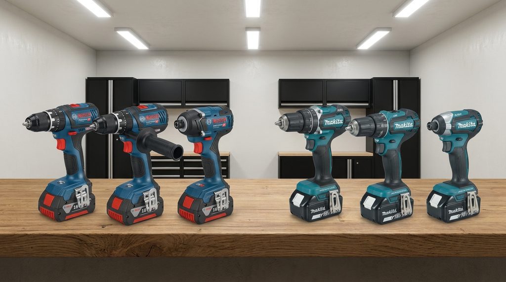 Sistemas Bosch Professional 18V e Makita 18V LXT lado a lado