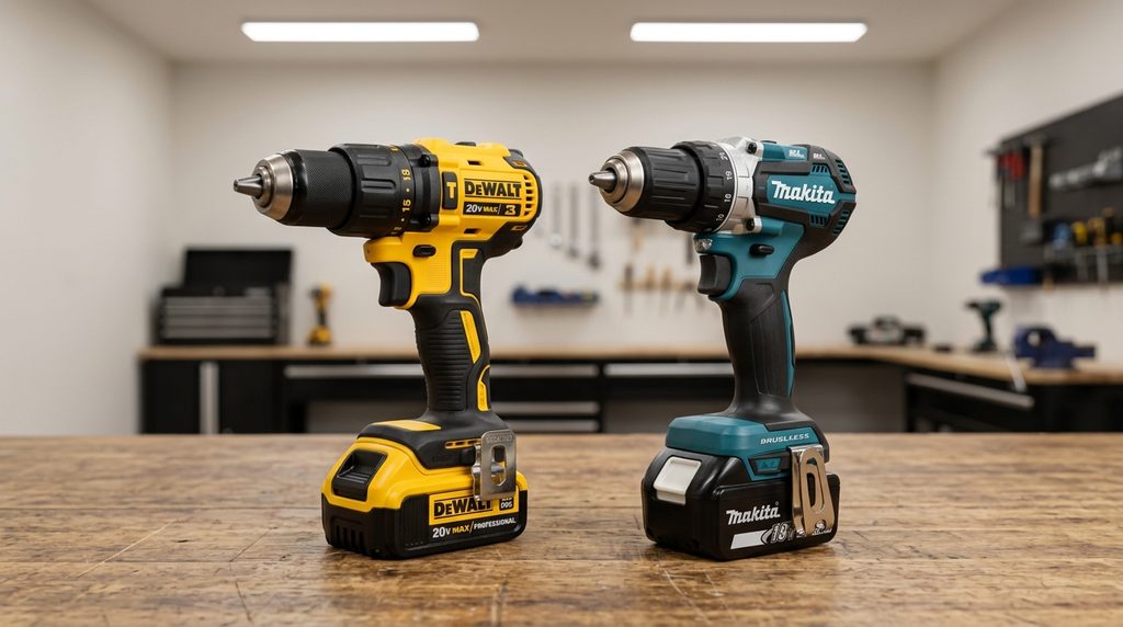 Ferramentas DeWalt e Makita equivalentes lado a lado
