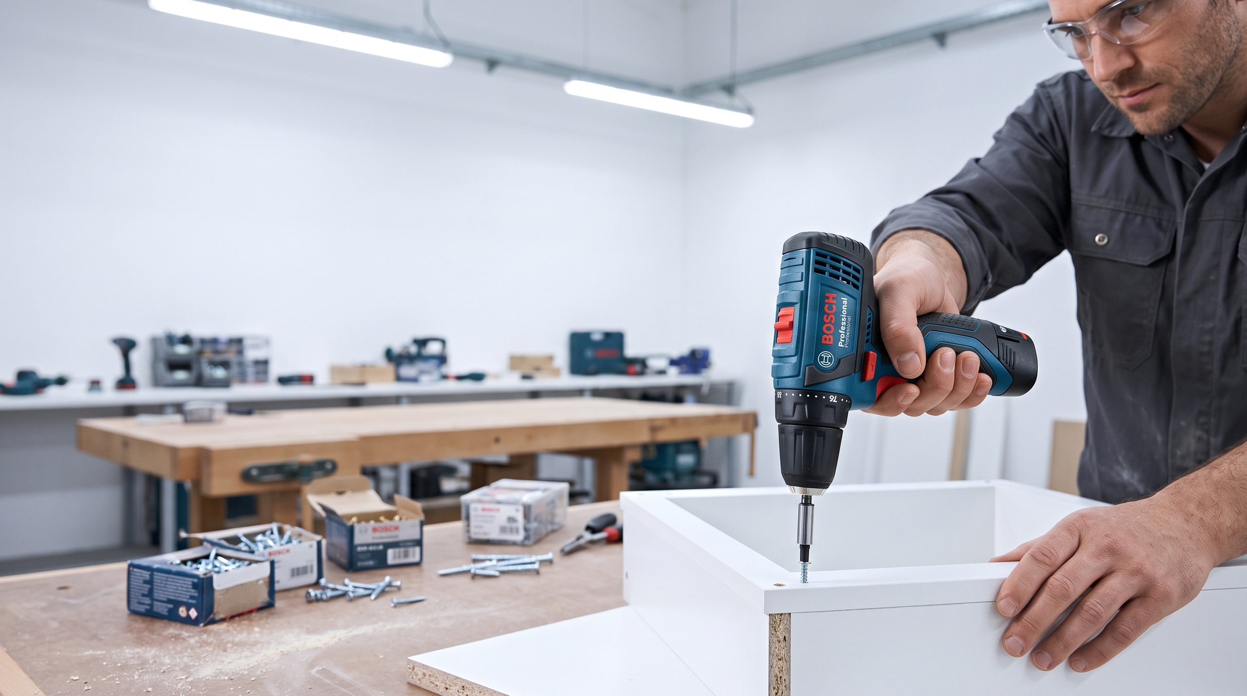 Bosch GSR 120-LI sendo usada na montagem de um móvel