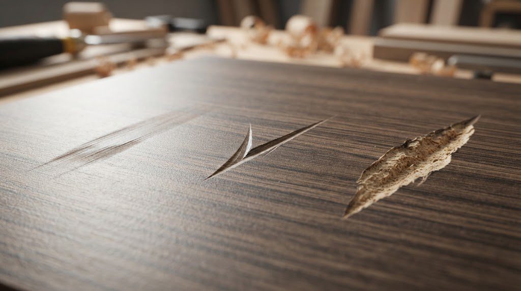 Diferentes tipos de riscos em uma superfície de MDF