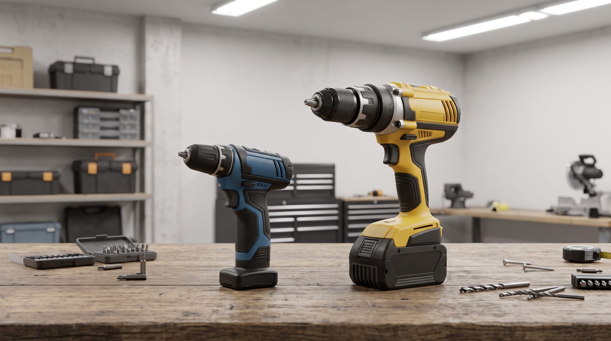 comparação entre parafusadeira compacta e profissional com diferentes níveis de torque